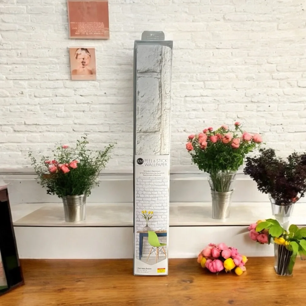 RM RoomMates Peel & Stick Wallpaper- White Gray Brick Wall- 1 Roll- Removable &
